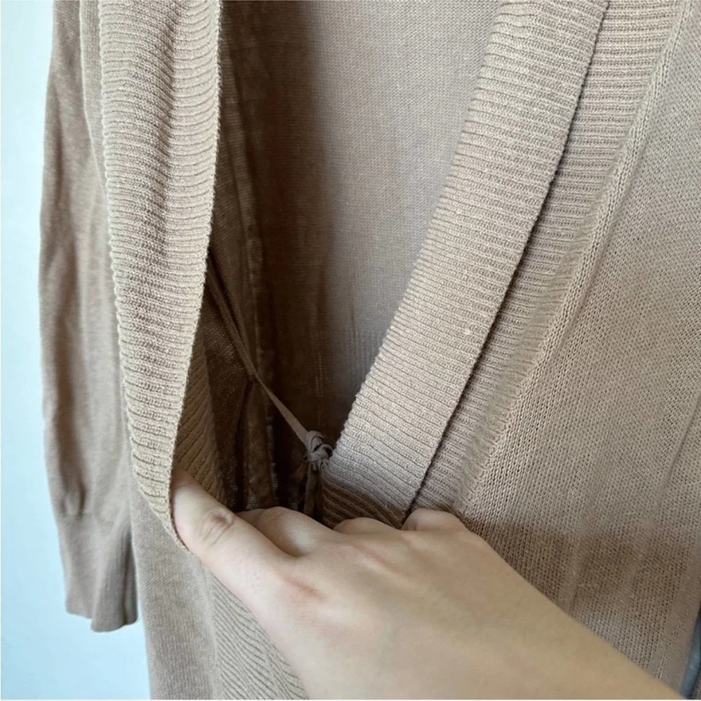 Soft Surroundings Linen Wrap Cardigan Duster Tan Brown Lagenlook Large